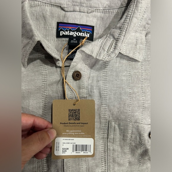 Patagonia Men's Medium Back Step Short Sleeve Shirt Salt Grey NWT Button-Up - Picture 10 of 11